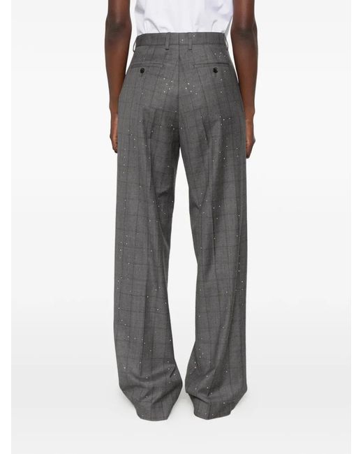 Sandro Gray Rhinestone-Embellished Checked Trousers