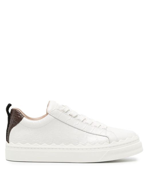 Chloé White Lauren Crocodile-embossed Leather Sneakers