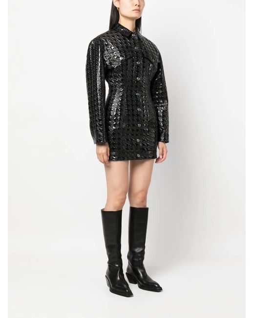 MSGM Black Embossed-Pattern Faux-Leather Shirt Jacket