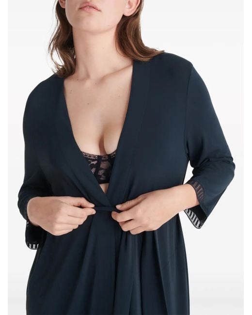 Eres Blue Violette Lace Trim Robe