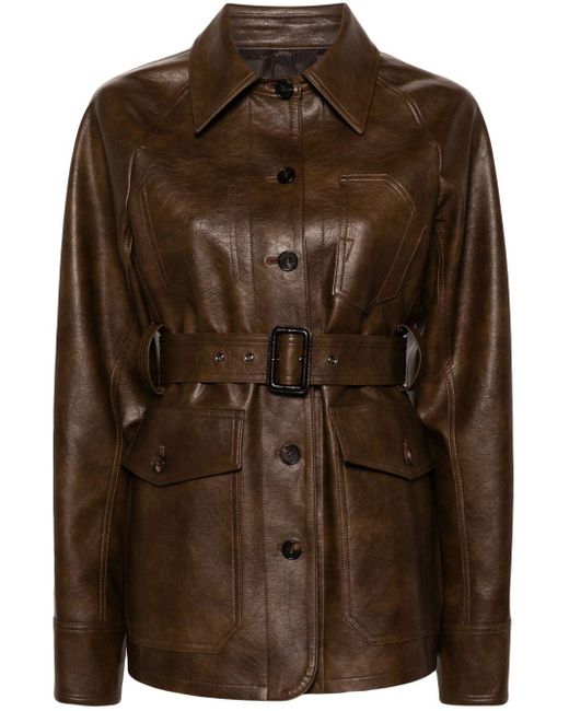 LVIR Brown Belted Faux-leather Shirt Jacket