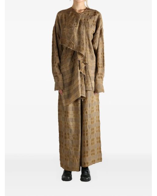 Uma Wang Brown Draped Checked Top