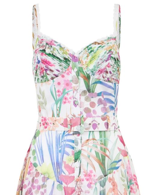 Charo Ruiz White Cael Floral-Print Belted Midi Dress