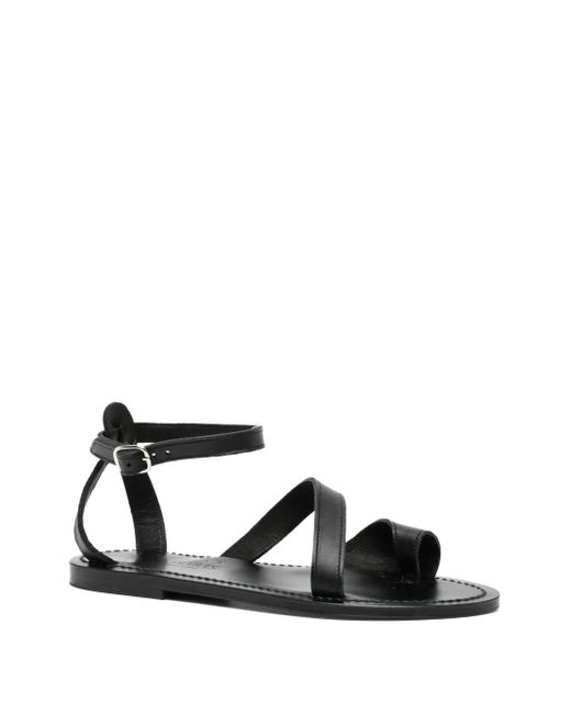 K. Jacques Black Leather Cross-Strap Sandals