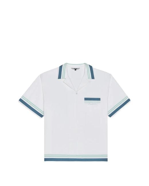 Malbon Golf White Ventura Camp Striped-Trim Shirt for men