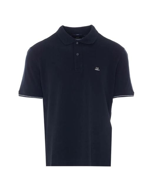 C P Company Blue Logo-Patch Piqué Polo Shirt for men