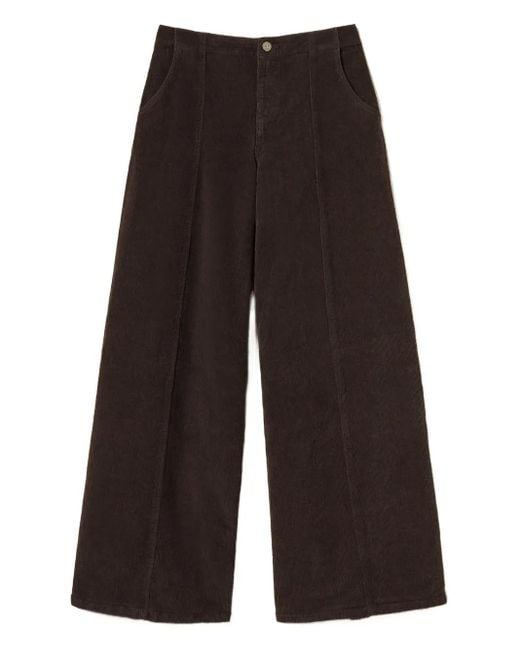 Twinset Gray Wide-Leg Corduroy Trousers
