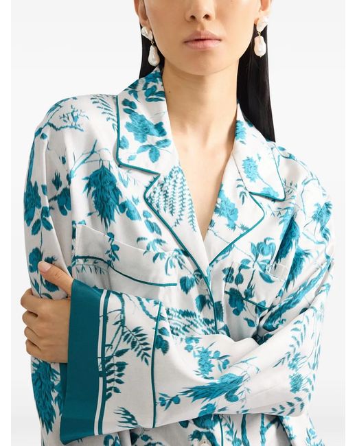 Erdem Blue Botanical-Print Pajama Shirt