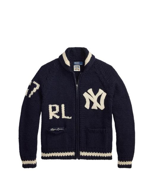 Polo Ralph Lauren Blue Logo-Patch Chunky-Knit Cardigan for men