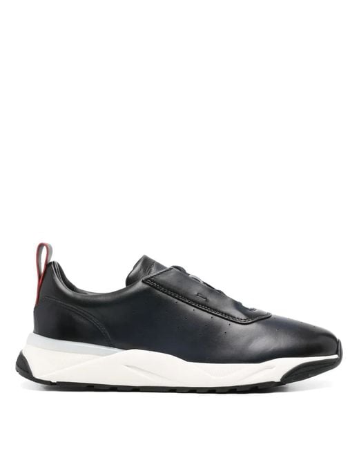 Santoni Black Leather Sneakers for men