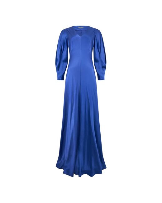 Alberta Ferretti Blue V-Neck Silk Maxi Dress