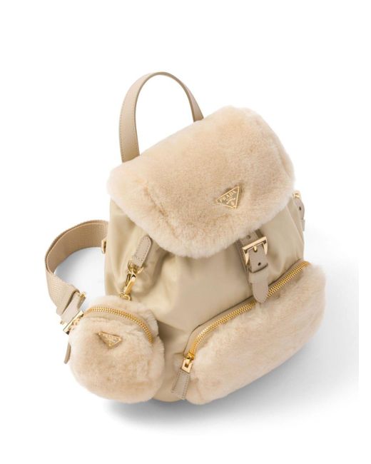 Prada Natural Neutral Shearling-panelled Leather Backpack