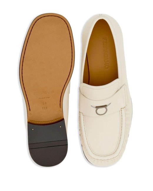 Ferragamo White Gancini-plaque Leather Loafers for men