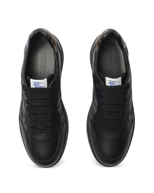 Burberry Black Leather And Check Terrace Sneakers for men