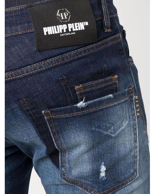 Philipp Plein Blue Super Straight Stonewash Distressed Jeans for men