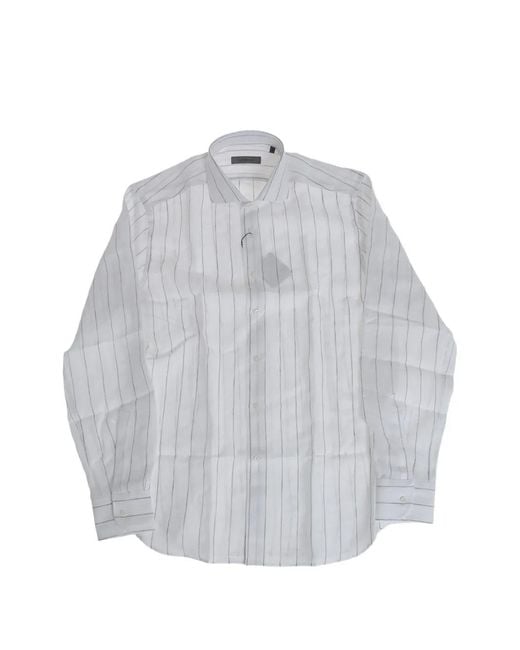 Corneliani Gray Striped Linen Shirt for men