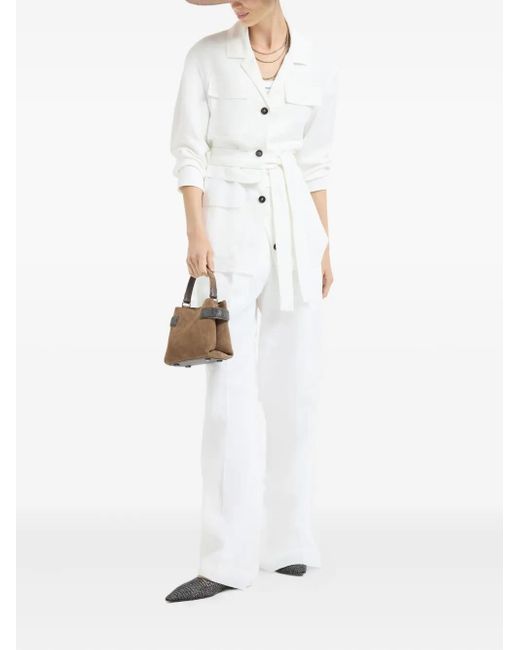 Brunello Cucinelli White Belted Pocket Jacket