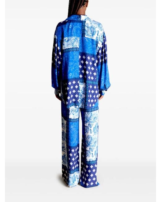 Donde Esteban Blue Patchwork-Print Shirt