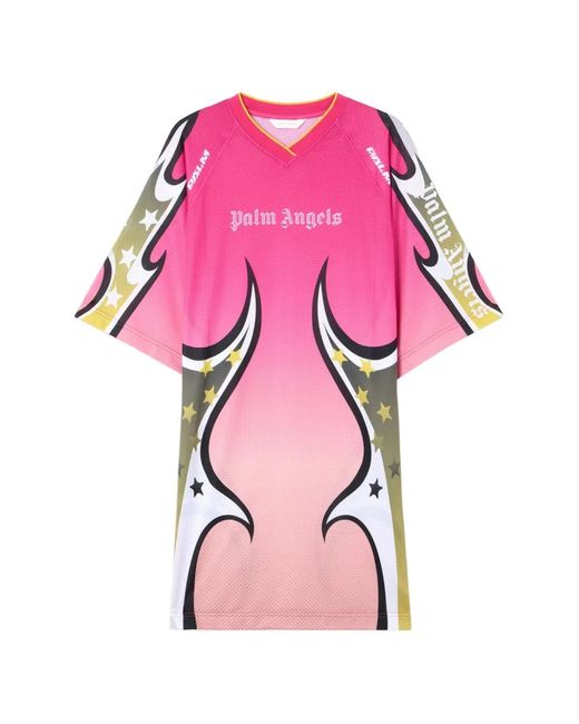 Palm Angels Pink Racing Graphic T-Shirt Mini Dress