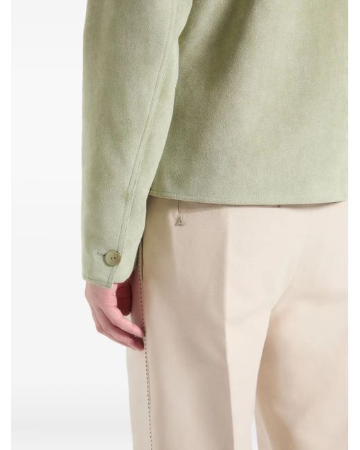 Manière De Voir Green Michel Suede-Effect Jacket With Revere Collar for men