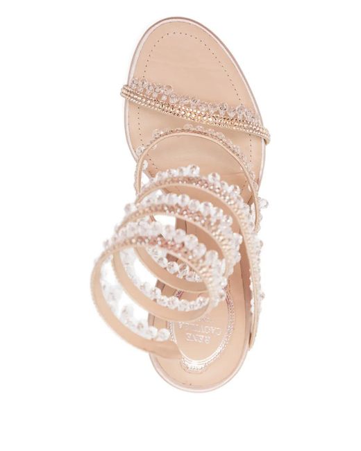 Rene Caovilla White Rhinestone Heeled Sandals