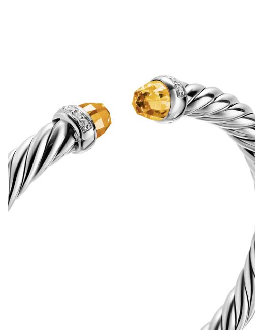 David Yurman White Sterling Cable Flex Citrine And Diamond Bracelet