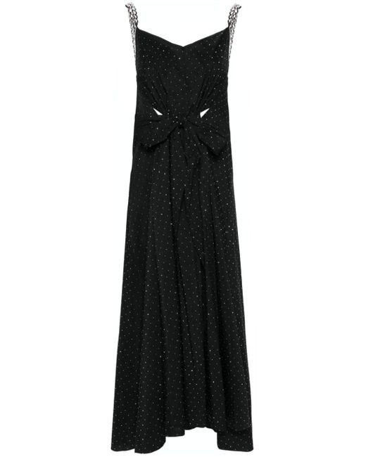 Nissa Black Rhinestone-embellished Flared Midi Dress