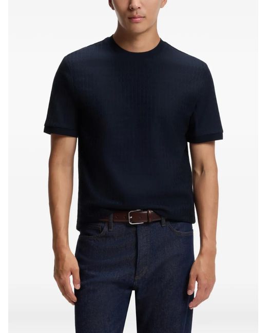 Boss Blue Geometric-Jacquard T-Shirt for men
