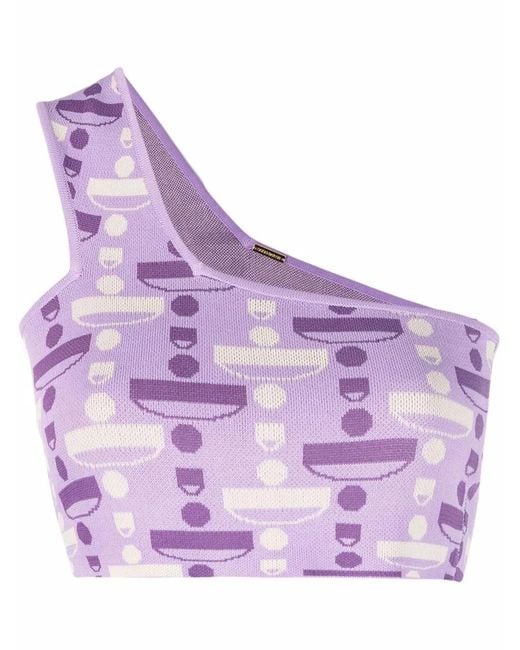 Dodo Bar Or Purple One-Shoulder Cropped Pattern Top