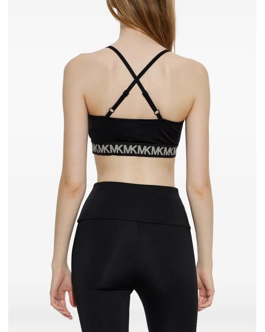 MICHAEL Michael Kors Black Logo-Tape Cross-Back Crop Top