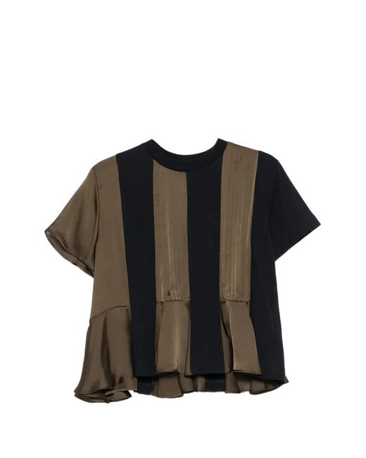 Sacai Black Short-Sleeve Pleated T-Shirt