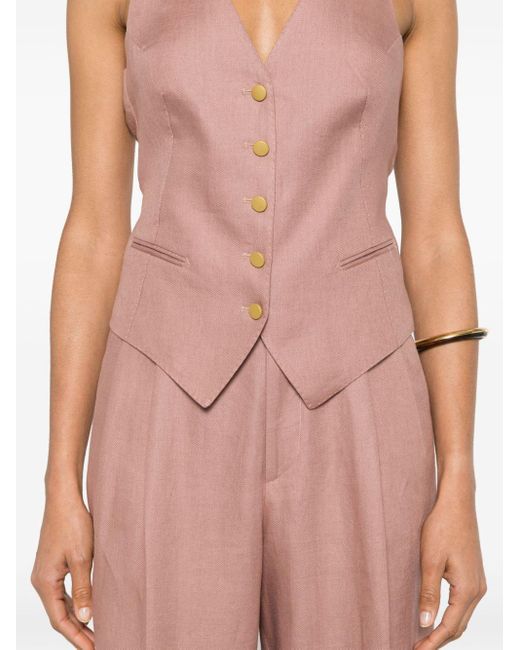 Tagliatore Pink Button-up Linen Waistcoat