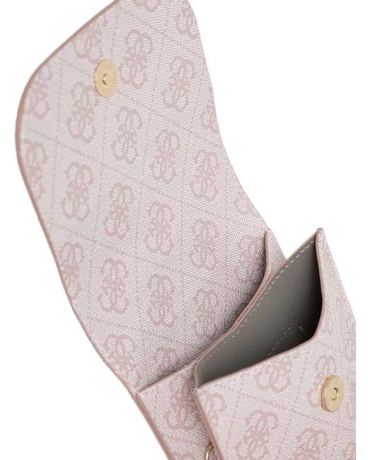 Guess Pink Logo-Print Striped-Detail Phone Bag