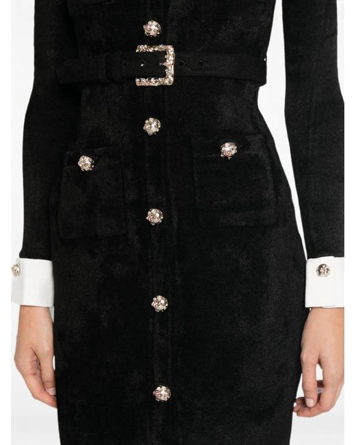 Self-Portrait Black Belted Button-Down Midi Dress