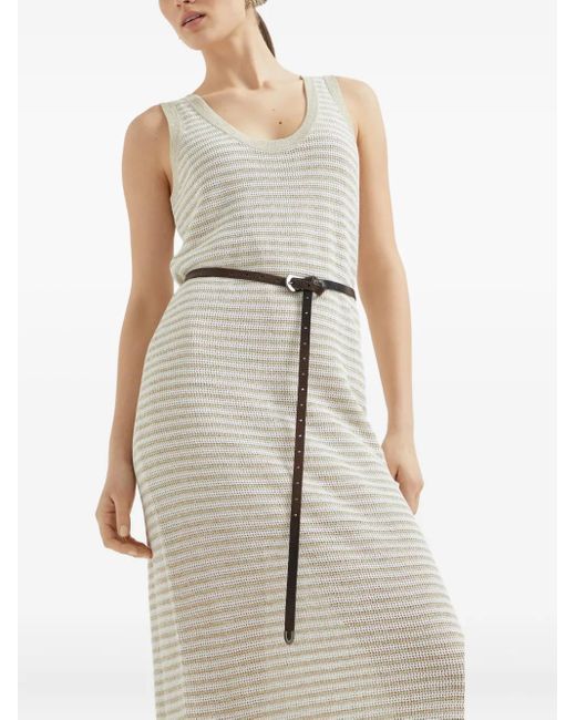 Brunello Cucinelli White Open-Knit Maxi Dress