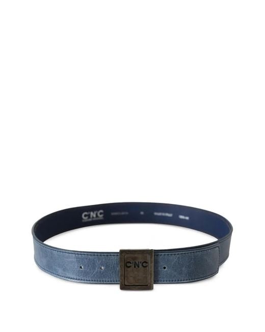 CoSTUME NATIONAL Blue Logo-Buckle Distressed-Leather Belt