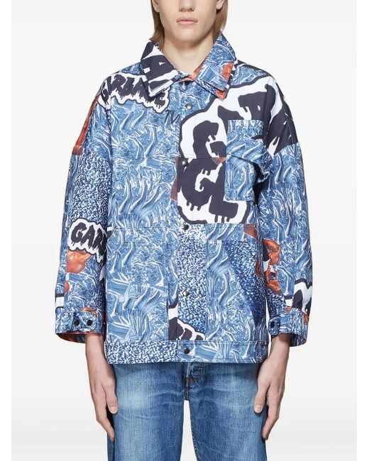 Garbage TV Blue Graffiti-Print Canvas Jacket for men