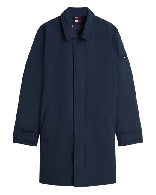 Tommy Hilfiger Blue Concealed-Fastening Collared Coat for men