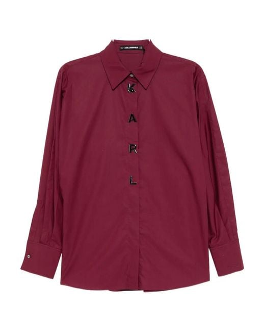 Karl Lagerfeld Red Poplin Press-Stud Shirt