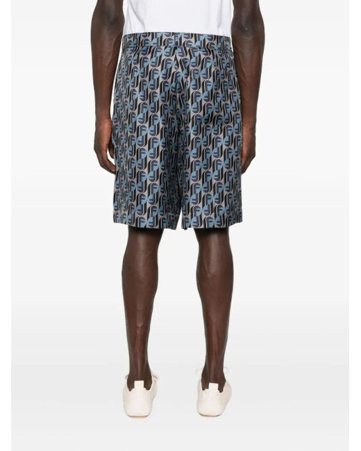 Fendi Shorts aus Seide mit Monogramm-Print in Blue für Herren