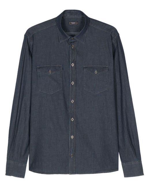 Peserico Blue Contrast-stitching Denim Shirt for men
