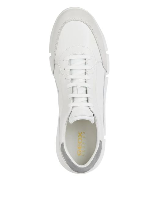 Geox White U Adacter Leather Suede Panel Trainers for men