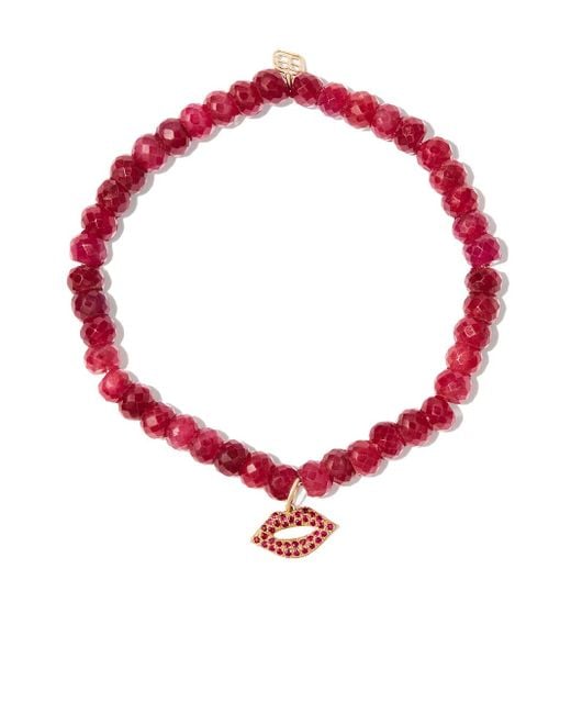 Sydney Evan Red 14Kt Lips Andalucite And Ruby Charm Bracelet