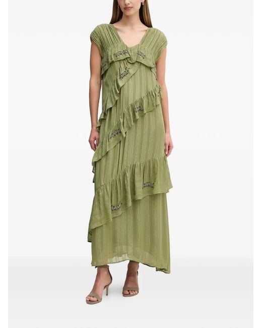 INTROPIA Green Ruffled Embellished Midi Dress
