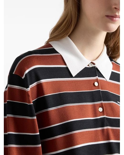 Prada Red Striped Silk Polo Shirt