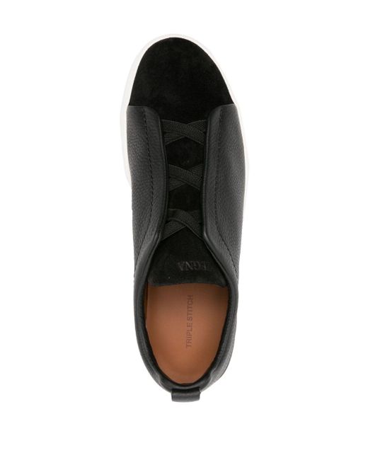 Zegna Black Triple Stitchtm Leather Sneakers for men