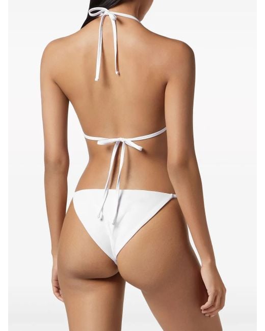 Bikini Triangular Con Placa Del Logo Philipp Plein de color White