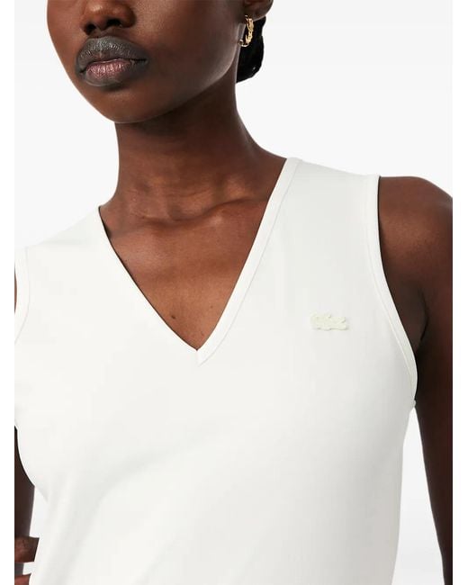 Lacoste White V-Neck Pleated Midi Dress