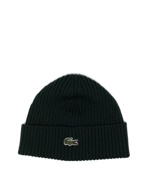 Lacoste Black Logo-Embroidered Beanie
