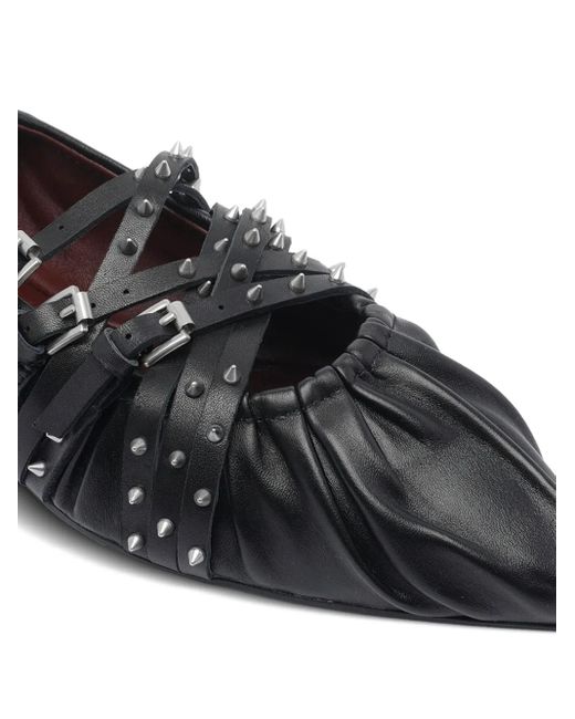 Ash Black Brendah Buckle-Strap Studded Ballet Flats